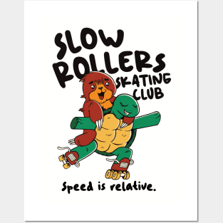 Slow Rollers Skating Club // Funny Sloth and Turtle on Roller Skates Posters and Art